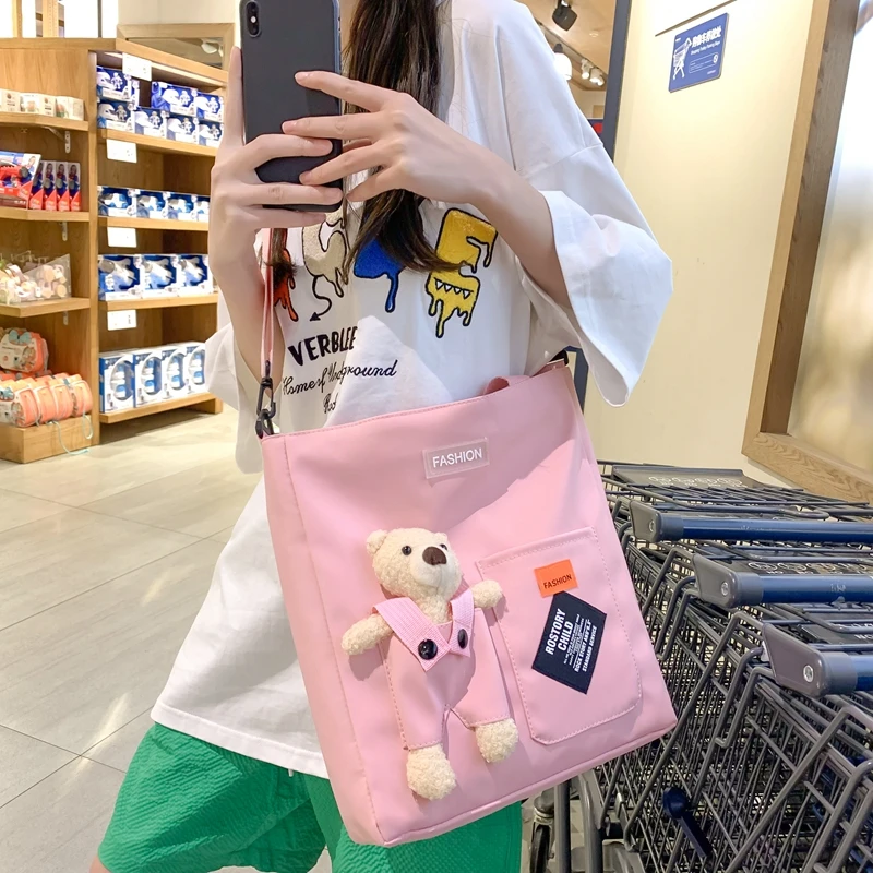Large Capacity Fashion Shoulder Bag Student Schoolbag Satchels Canvas Japanese Harajuku Messenger Bags for Girls Cute Handbag