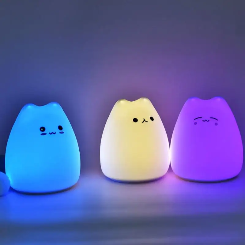 Cartoon Cute Cat Lamp Silicone Colorful Color Changing Children's Bedroom Living Room Atmosphere Night Lights Book Lighting