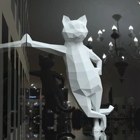 3d standing cat paper craft handmade origami diy three dimensional animal desktop decoration animals figurines home decorations