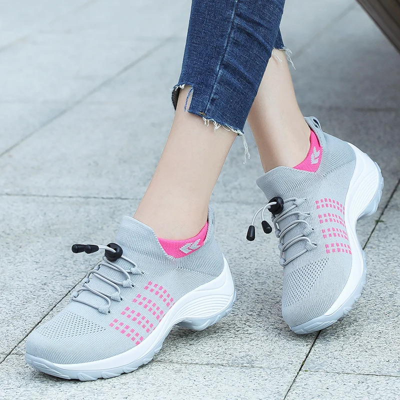 Fashion Girls Sneakers Ladies Outdoor Breathable Comfortable Walking Sock Shoes Plus Size 35-45
