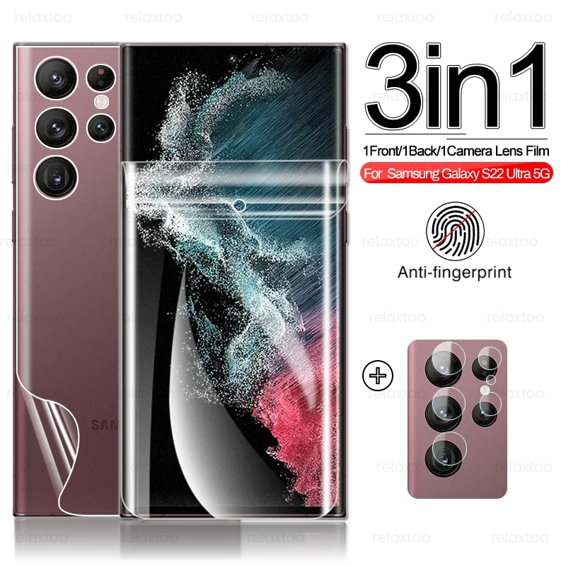 

Samung S22Ultra 1To3 99999D Curved Front Back Soft Hydrogel Film For Samsung Galaxy S 22 S22 Ultra S22+ Camera Protective Glass