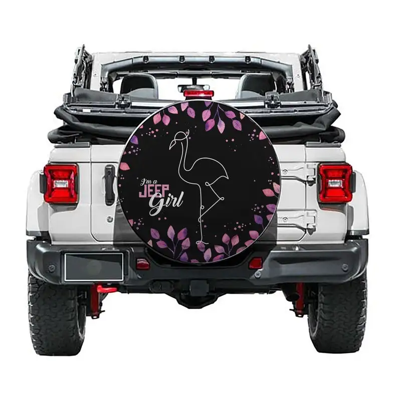 

Jeep Girl Flamingo Tire Cover - Custom Tire Cover for Jeep Wrangler 2018 to 2021, Jeep Liberty, Bronco, RV - with Backup Camera