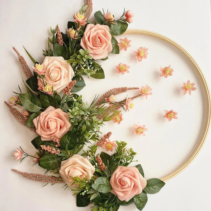 

CYUAN Wedding Decoration Artificial Flowers Leaf vine Rattan Frame Wreaths Christmas Decor For Home DIY Handmade Door Hanging