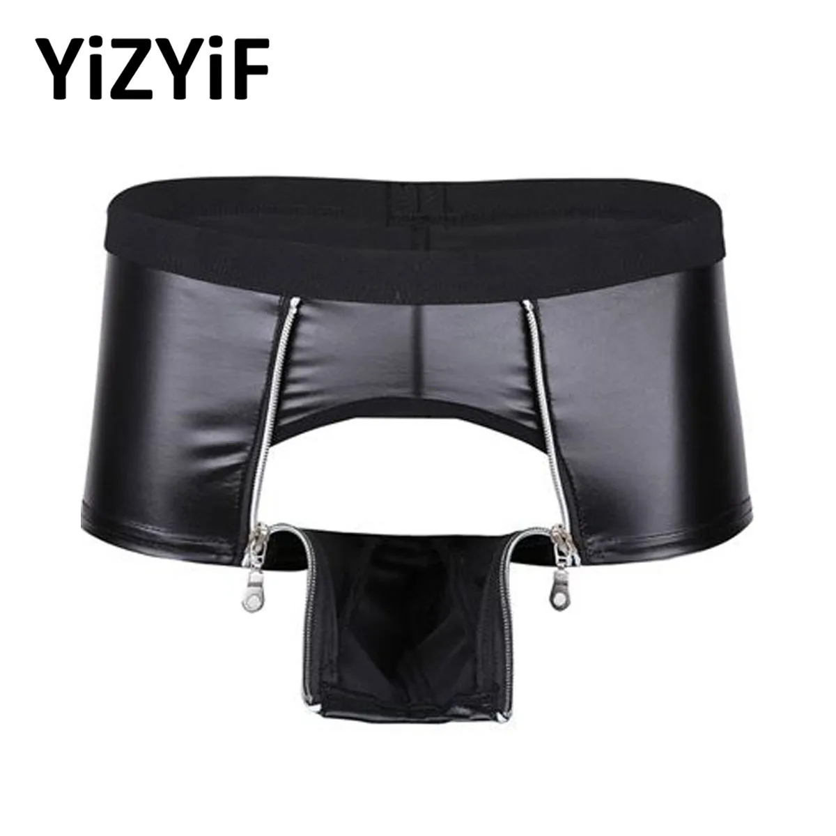 

Men Sexy Lingerie Faux Leather Zipper Open Pouch Boxer Shorts Underwear Underpants Gay Male Sissy Wetlook Panties Clubwear