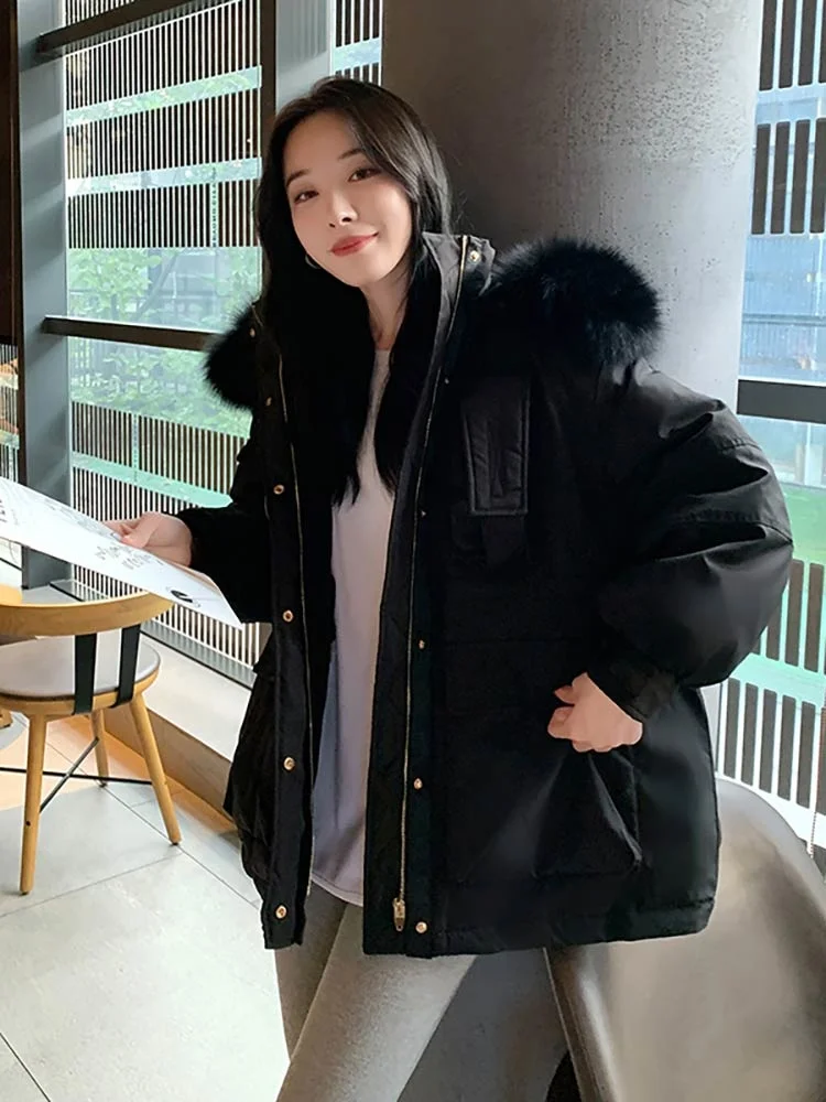 New Thick Loose Parkas Women Winter Puffer Jacket Fashion Fur Hooded Coats Women Military Style Cotton Padded Clothes