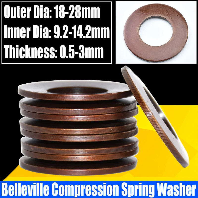 1-10 шт. 60Si2MnA Belleville, компрессионная пружина, диск, пружина, внешний диаметр 18-28 мм, внутренний диаметр 9,2-14,2 мм, толщина 0,5-3 мм