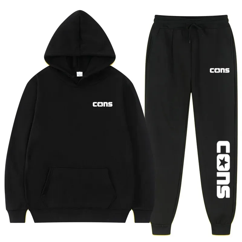 

Модный спортивный костюм с принтом из 2 предметов, свитшот с капюшоном и брюки на шнуровке, мужская и женская спортивная толстовка, зимняя флисовая Спортивная одежда для бега