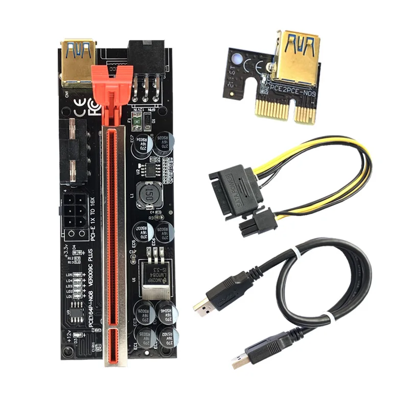 

New VER009S PCI-E Riser Card 009S PCI Express PCIE 1X To 16X Extender 1M 0.6M USB 3.0 Cable SATA To 6Pin Power for Video Card