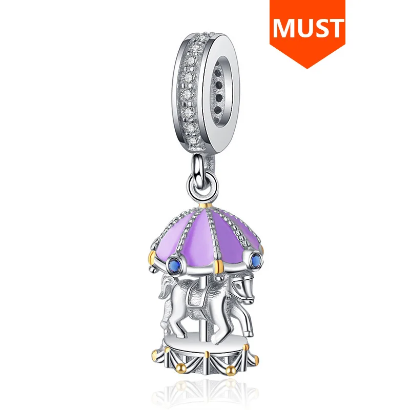 

Sg Hot New 100% 925 Sterling Silver Cute Purple Carousel Beads Merry-go-round Charm Fit Europe Bracelet for Women Gift