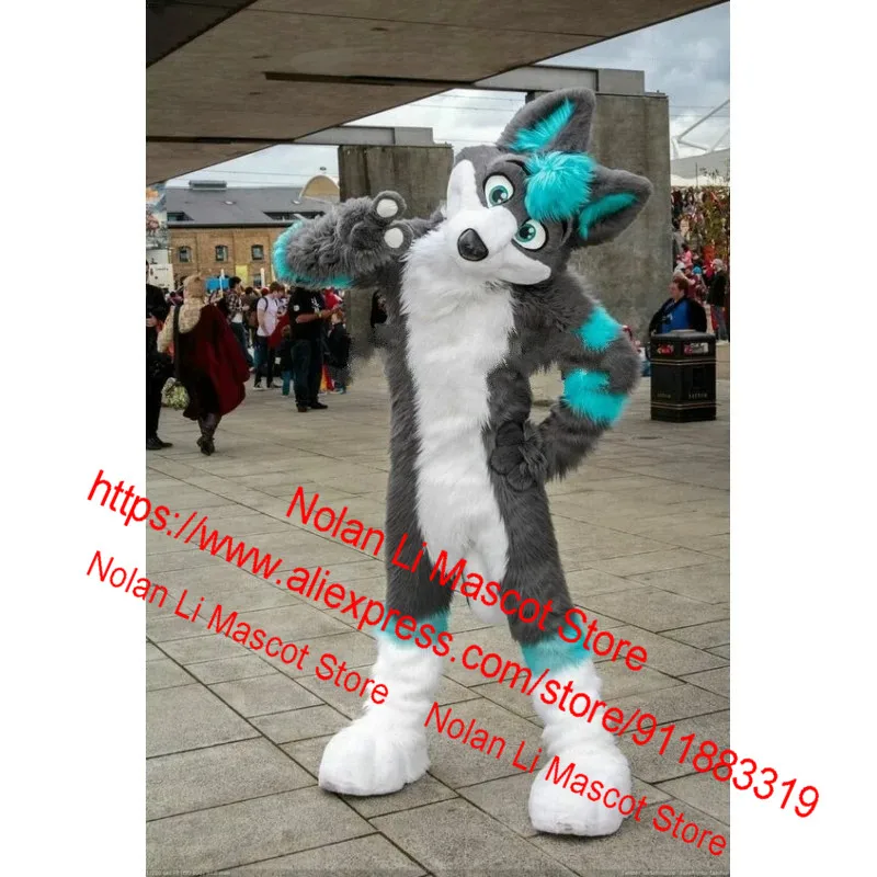 Лидер продаж длинный мех синий серый собака хаски лиса волк костюм талисмана для