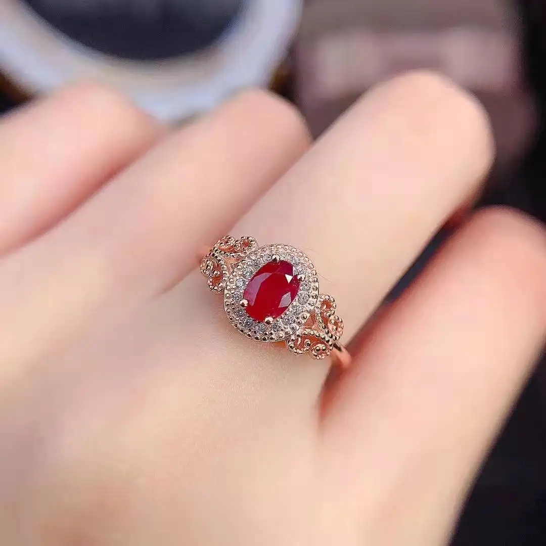 

Solid S925 Silver Sterling Ruby Gemstone Ring for Females Wedding Bands Anillos De Engagement Red Ruby Jewellry Anel Women