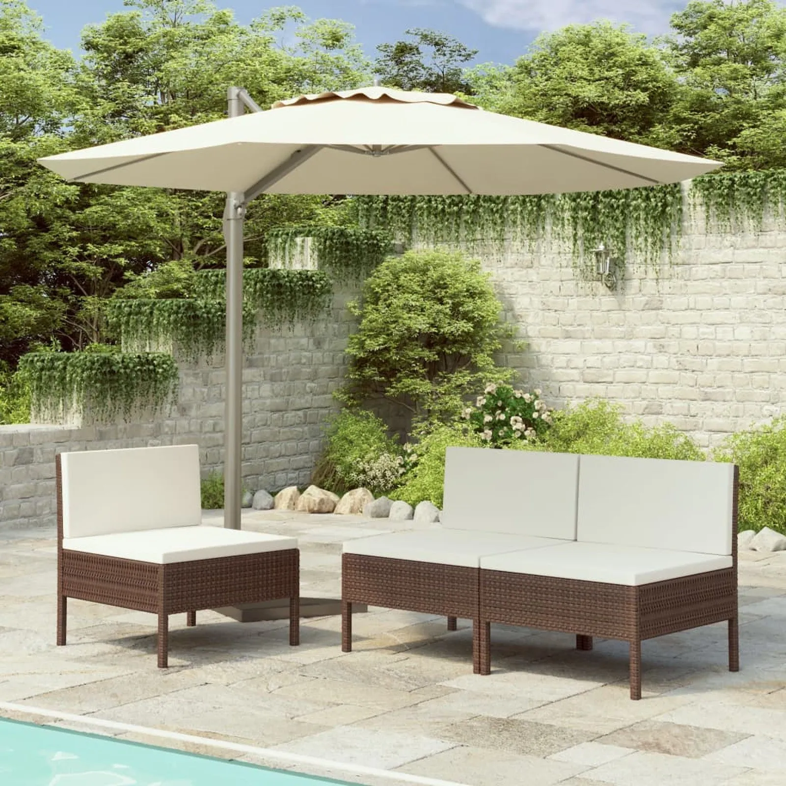 

Garden Chairs 3 pcs with Cushions Poly Rattan Brown