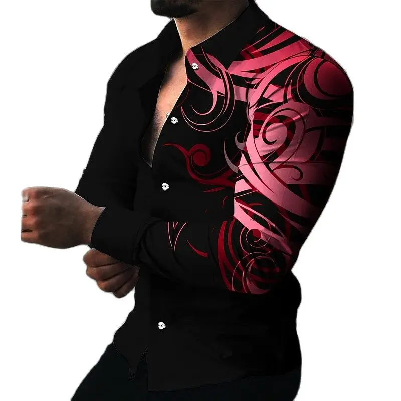 Men's Shirt Digital Print Cotton Long-sleeved Tops Business Casual Single-Breasted Mens Dress Shirts Fashion Trend Male Clothing
