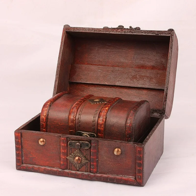 

2 Piece European Vintage Box Wooden Box Lockable Antique Wooden Jewelry Storage Box Home Decoration Home Decoration SS