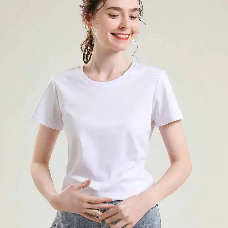 

Новинка 2023, женская футболка, модная футболка с круглым вырезом, Женская хлопковая Повседневная белая футболка