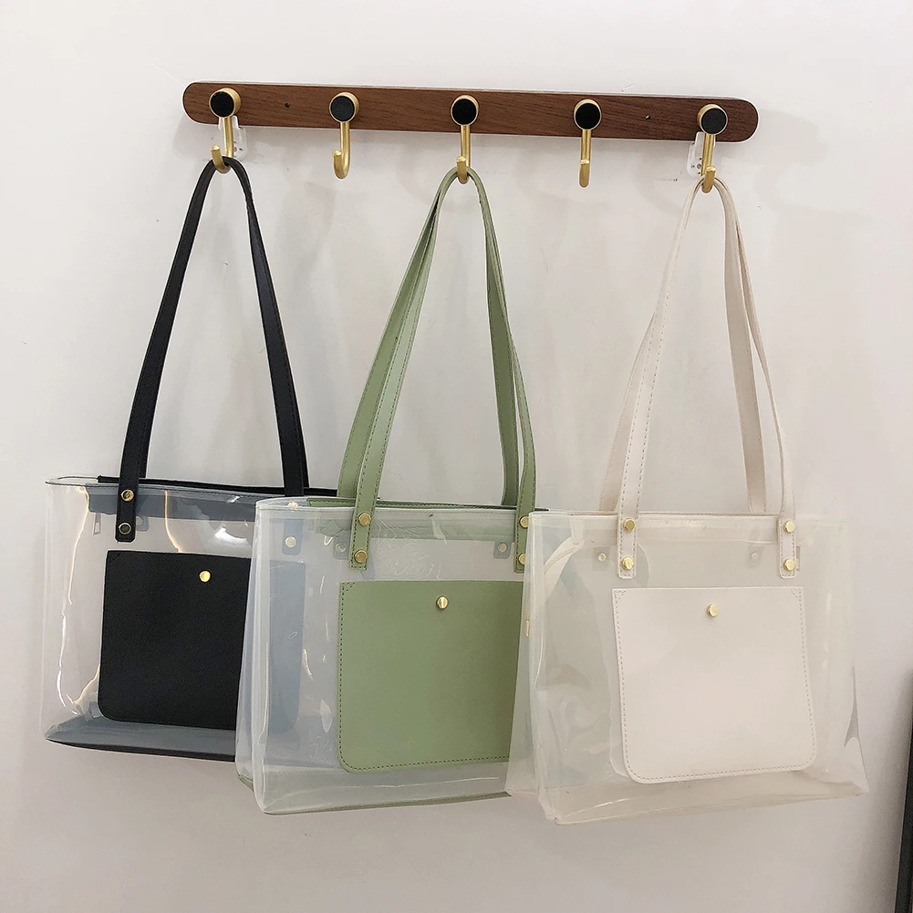 

Fashion Women PVC Clear Shoulder Bag Casual Solid Color Transparent Handbag Tote for Women Girl Outdoor Shopping