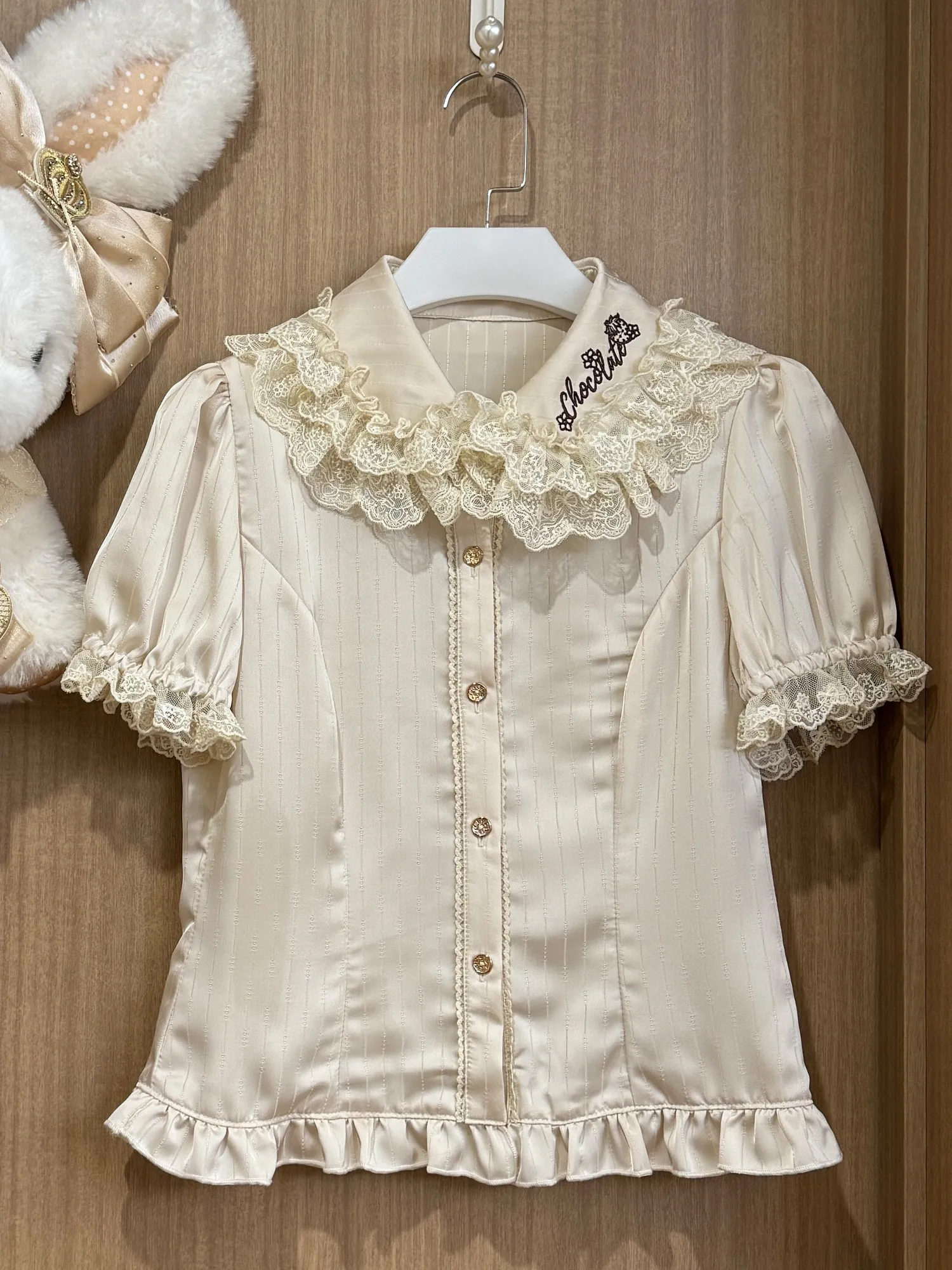 Фото Женская блузка в стиле Sweet Lolita с кружевным воротником и пышными рукавами, новинка весна-лето 2026, топ с коротким рукавом для милых девушек №5