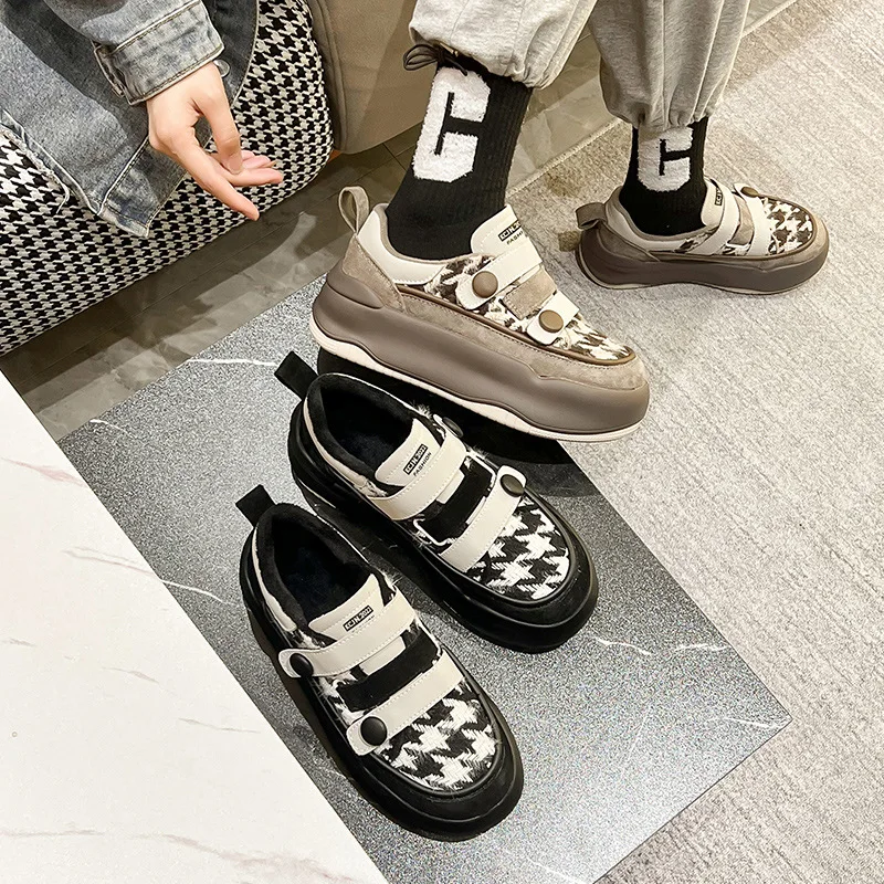 Autuspin Student All-match Casual Sneakers Street Style Fashion Genuine Leather Round Toe Women's Platforms Vulcanized Shoes