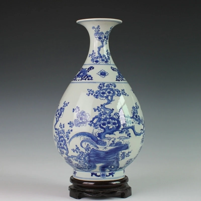 

ceramic Jingdezhen h painting porcelain blue and white vase bottle peony