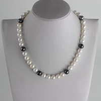 charming 189 10mm natural south sea genuine black white round pearl necklace free shipping women jewelry necklace pearl jewelry