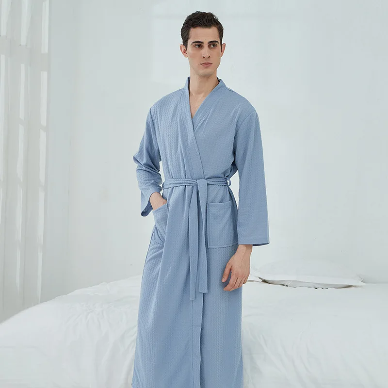 Waffle Bathrobe Sauna Clothing Thin Section Robe Long Section Couples Home Wear Hotel Bathrobe