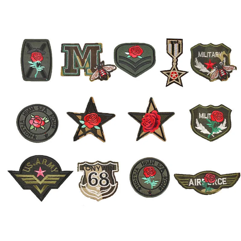 

100pcs/Lot Luxury Embroidery Patch Camouflage Army Rose Bee Badge Shirt Bag Clothing Decoration Accessory Craft Diy Applique