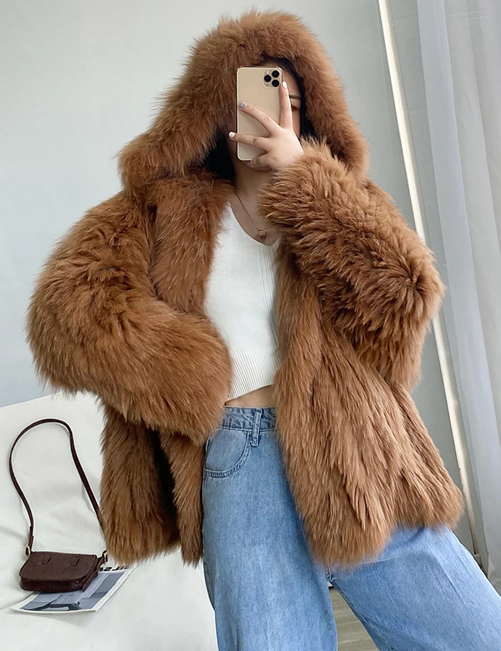 High Quality Luxury Faux Fur Coats Women Loose Hooded Fox Fur Jacket Fashion Warm Thick Coat Girl Winter Fluffy Furry Fur Jacket