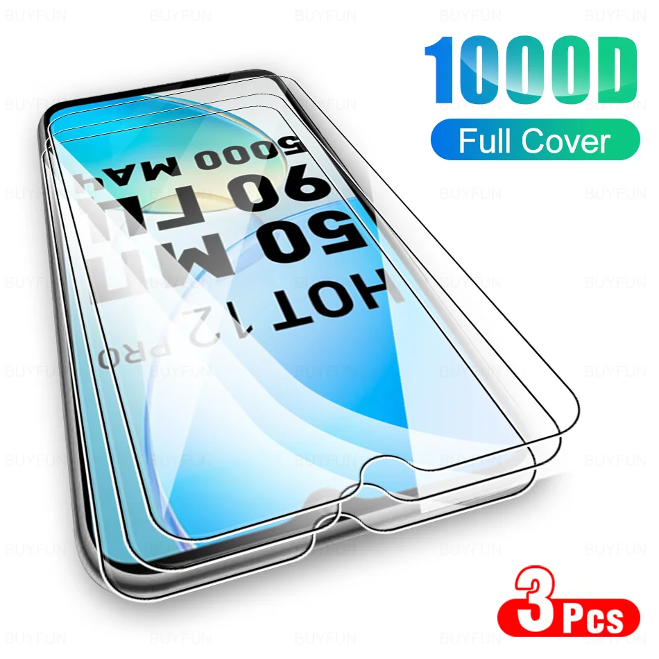 Закаленное стекло с полным покрытием 1000D для Infinix Hot 12 Pro 12i 4G, Защита экрана для Infinx Hot12pro Hot12i 12pro X668C X665, 3 шт.