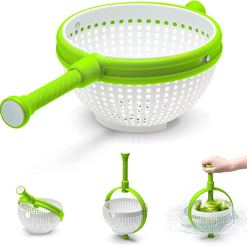 

Salad Spinner Rotating Vegetable Washing Basket Drying Vegetables Mixing Gadgets Draining with Handle Kitchen Accessories Tools