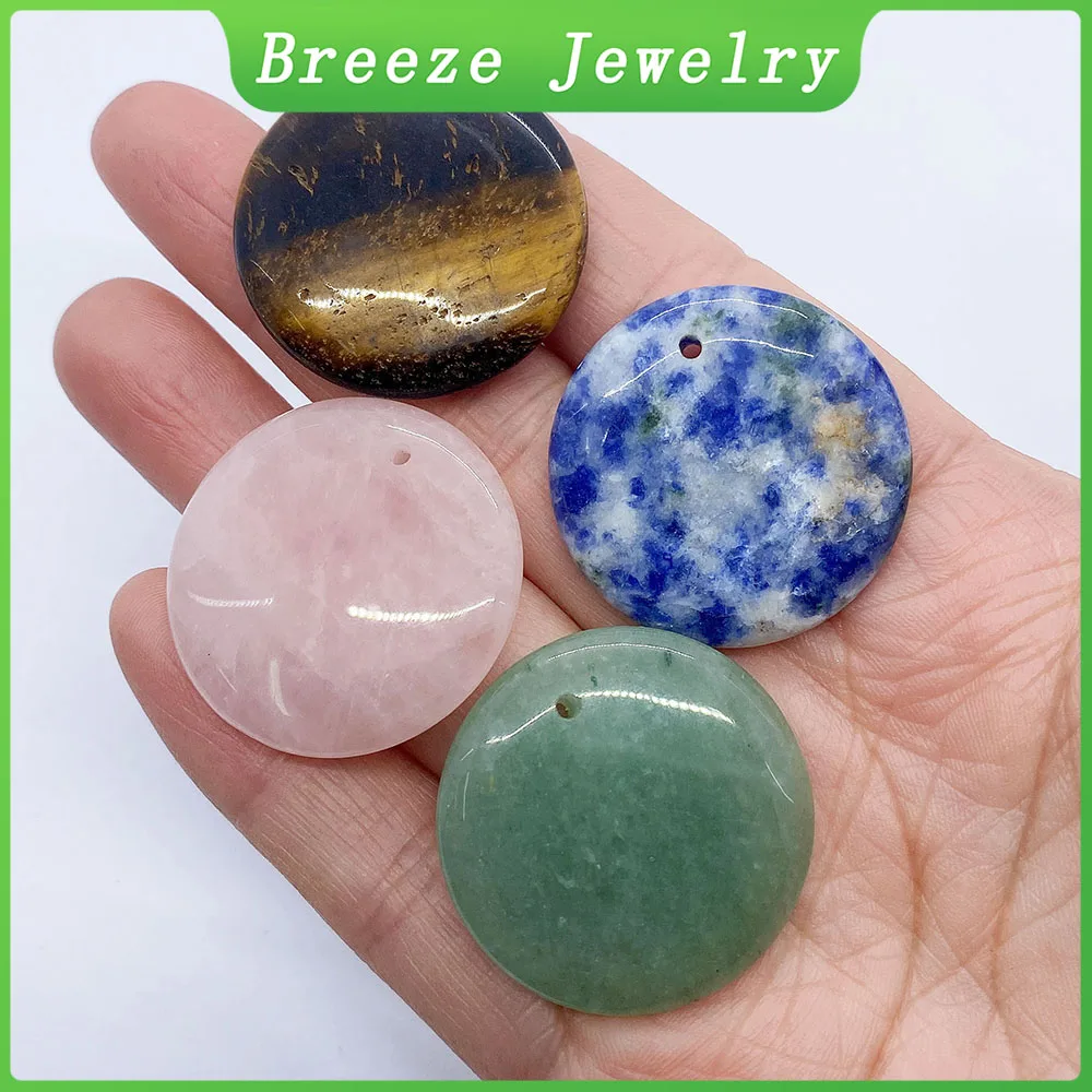 

2pcs Natural Stone Round Rose Quartz Large Round Punched Crystal Charm Handmade Craft DIY Charm Gift Accessories Size 30mm