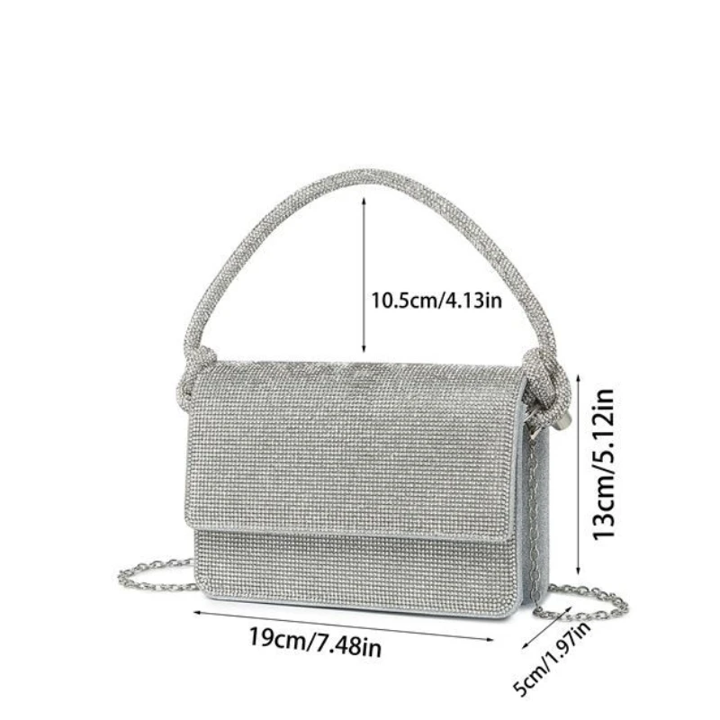 Женская модная квадратная вечерняя сумочка с золотыми и серебряными стразами