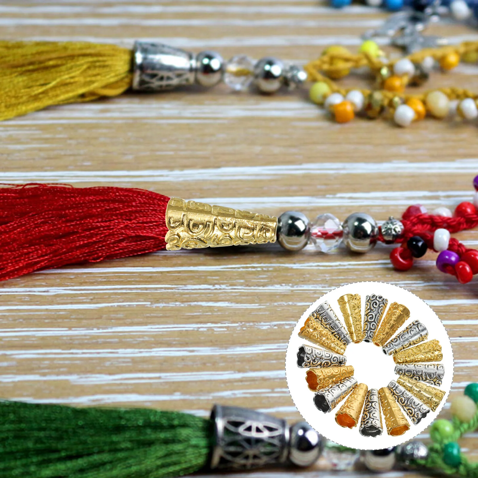 100 Pcs Bracelet Golden Necklaces Caps Tassel Ear Supplies Alloy Making Materials End Jewelry Stopper