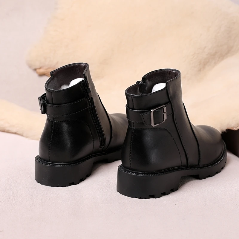 AIYUQI Ankle Boots Women Genuine Leather 2023 New Thickened Wool Women Winter Boots Large Size 41 42 43 Women's Booties