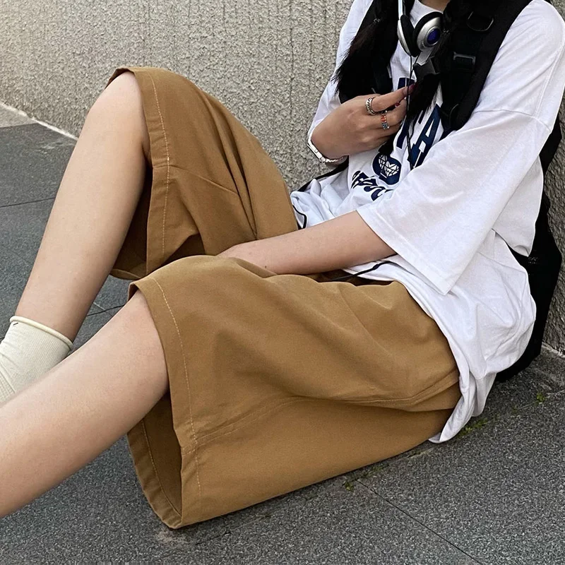

Summer New Solid Oversize Loose Capris Over Knee Overalls Cotton Shorts for Men and Women Simplicity Casual Women Clothing