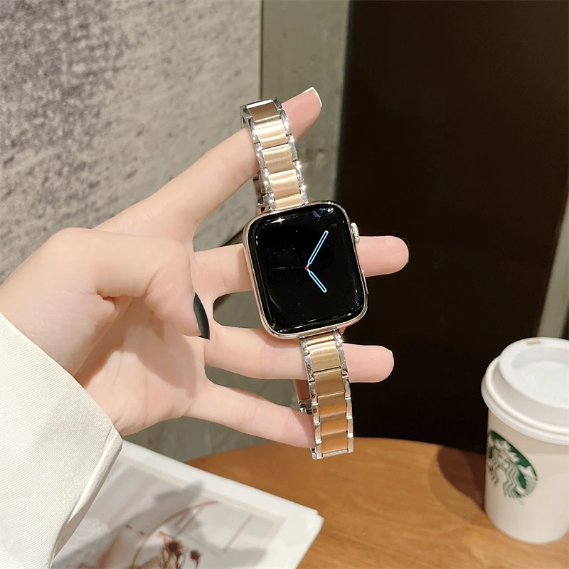 

Ремешок из нержавеющей стали для Apple Watch, металлический звеньевой браслет для iWatch Series 7 5 4 3 38 мм 42 мм, 6 7 SE 40 мм 41 мм 44 мм 45 мм