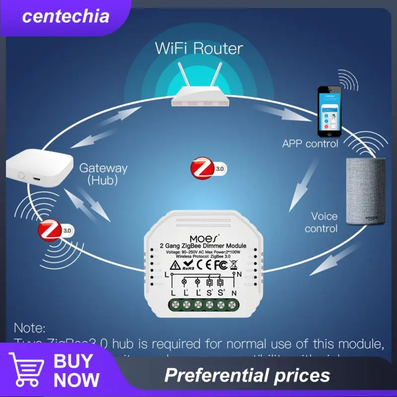 

Переключатель Zigbee с регулируемой яркостью, умный минимодуль регулировки яркости «сделай сам» для работы с Alexa Google Home, 2/3/5 шт.