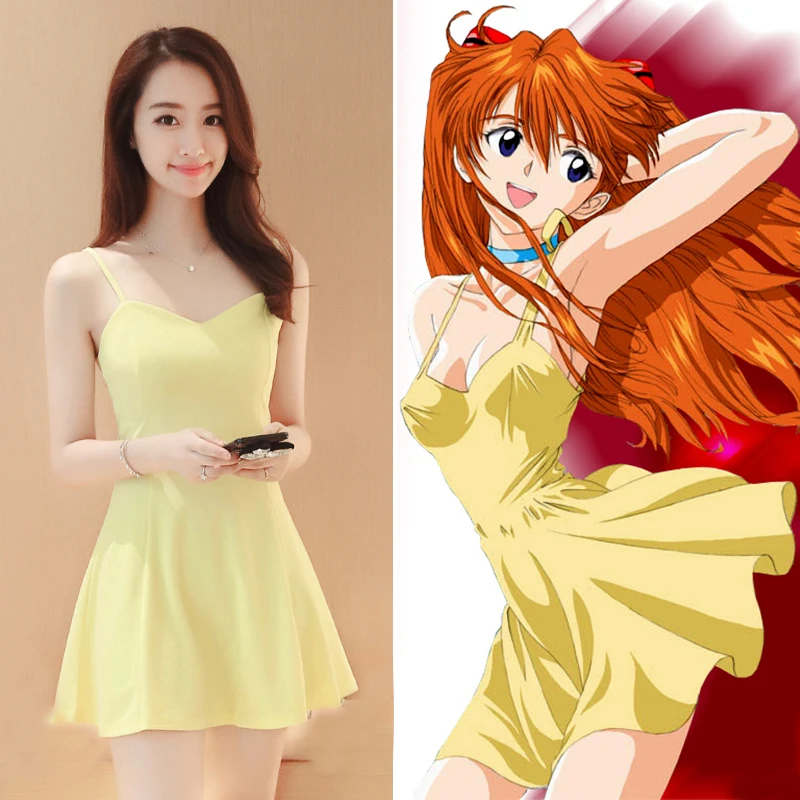 Asuka Langley Soryu Yellow Dress Cosplay Costume Anarchy Red Dress Costume Women Suits Uniform images - 1