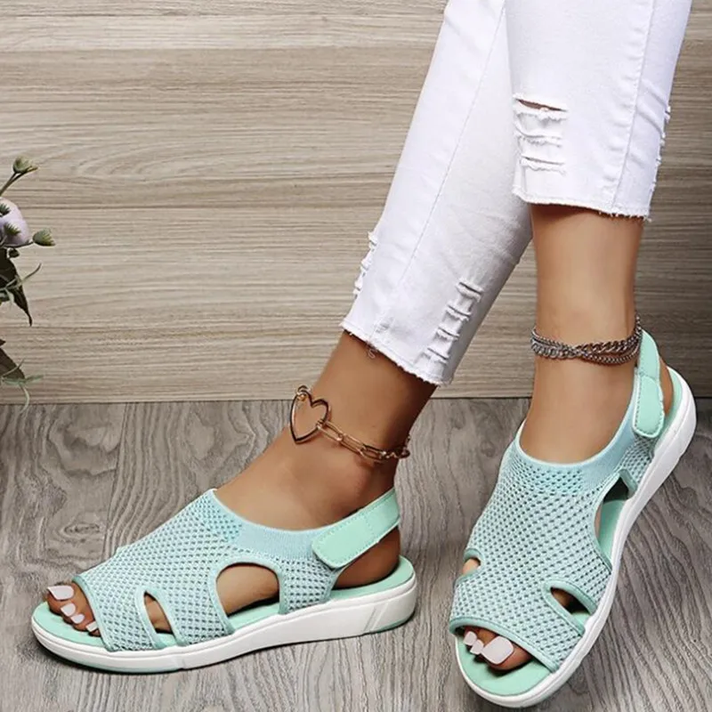 2022 Summer Women Sandals Sexy Shoes Crystal Casual Flats Buckle Strap Ladies Fashion Beach Sandalias Mujer Plus Size 35-44