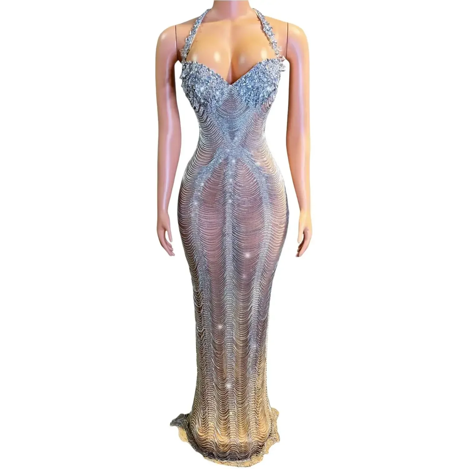 Элегантное роскошное женское платье с блестящими бриллиантами платья для