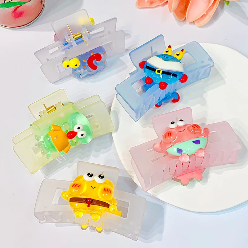 New Jelly-colored Spongebob Squarepants Hair Clip Back of The Head Shark Clip Clip Hair Clip Sweet Headdress Woman