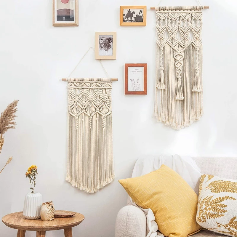 

2 Pieces Macrame Woven Wall Hanging Boho Chic Bohemian Home Geometric Art Decor,Handmade Woven Cotton Tapestry