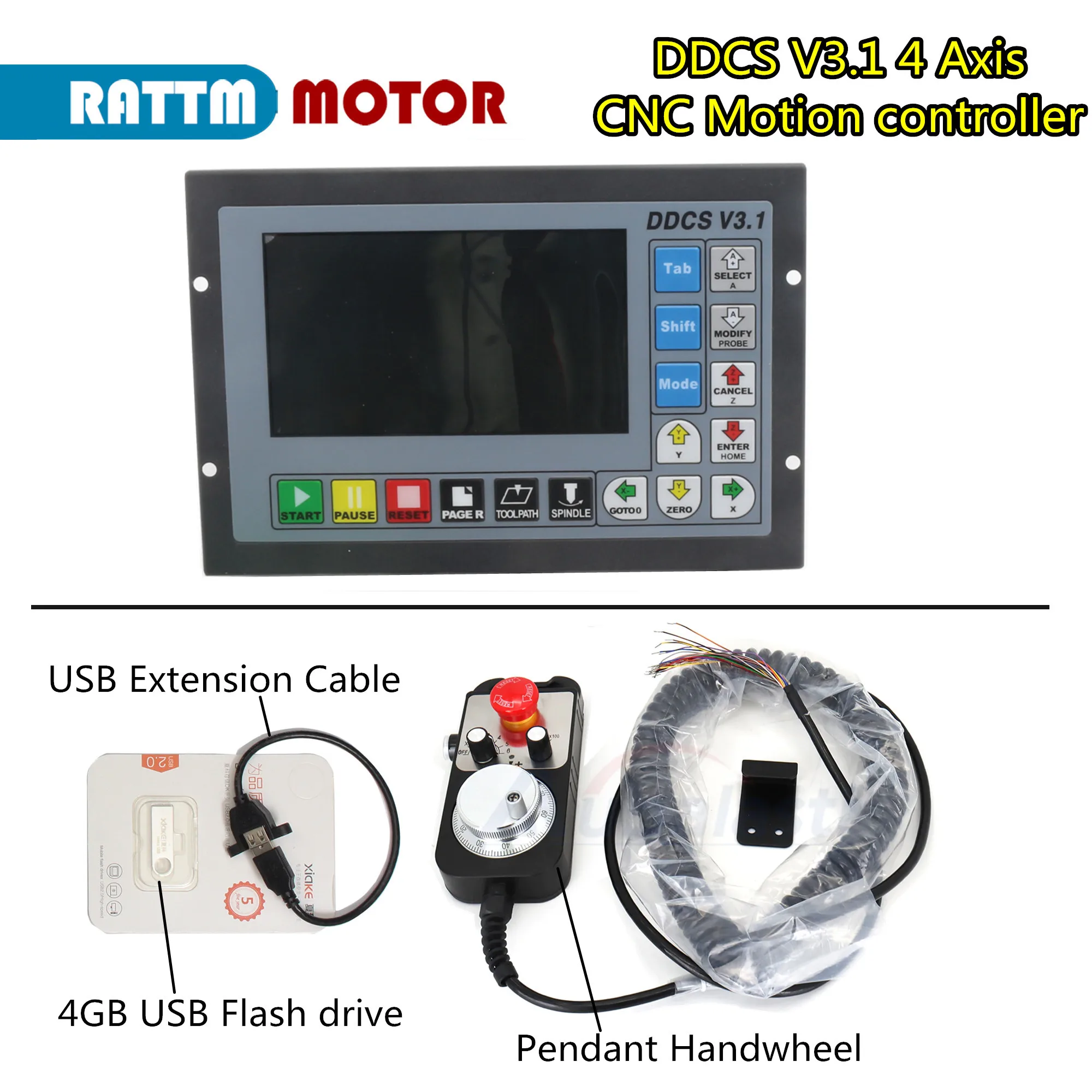 

「EU Stock」4 Axis DDCSV3.1 G-Code Offline CNC Stand Alone Controller 500KHz + 4 Axis Emergency Stop Electronic Handwheel MPG