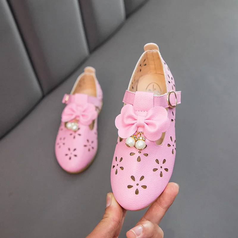 

COZULMA Children Girls Summer Cut-Outs Leather Shoes Baby Girls Soft Sole Mary Jane Shoes Kids Flowers Princess Shoes 21-36