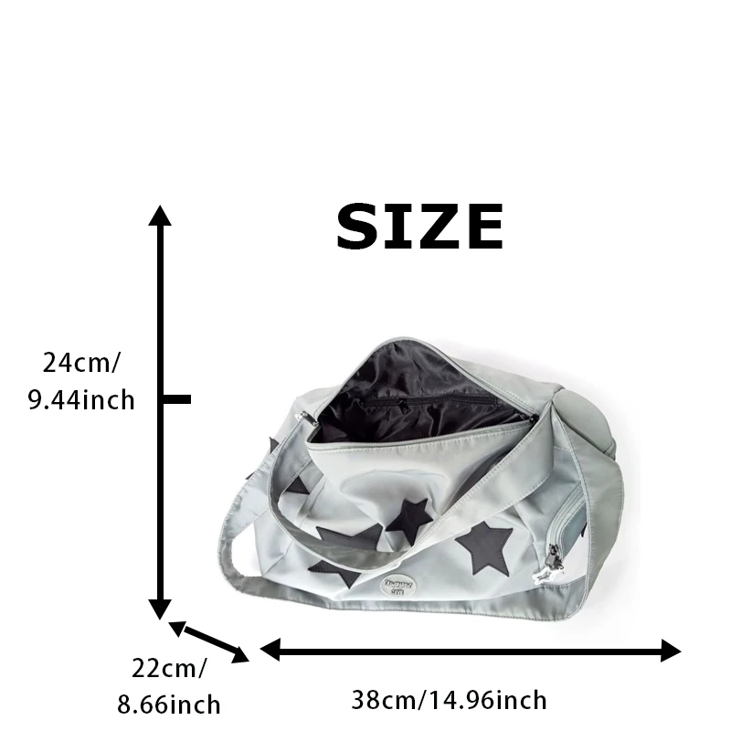 Y2K Vintage Korean High Capacity Gym Star Shoulder Crossbody Tote Bag Ladies Bags Travel Tote Zip Travel Luggage Handbags Women
