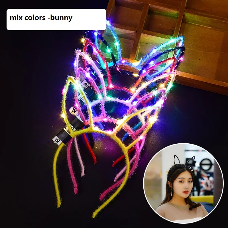 10pcs Glowing Cat Ears Tiara Crown Headband Luminous Light Up Bowknot Rabbit Ear Headwear Head Band Christmas Decoration |
