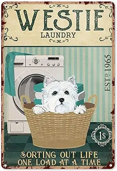 Weste Dog Lundry Room Vntge Tn Sgn Home Wll Декор комнаты для домашнего офиса Спальня Lvng Metl Забавный