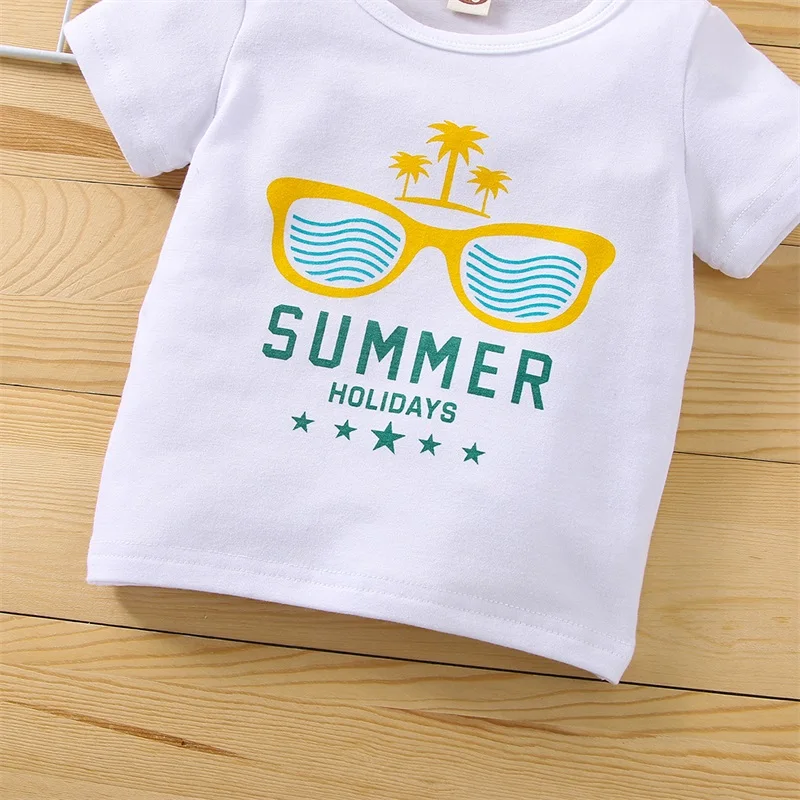 Комплект летней одежды для малышей футболка с круглым вырезом коротким рукавом и