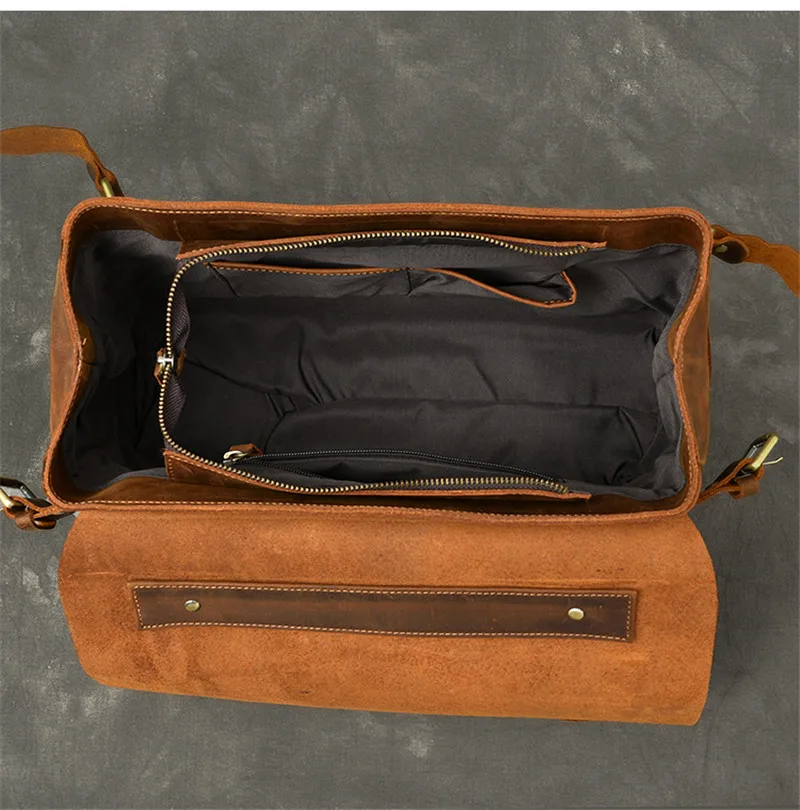 Business vintage natural crazy horse cowhide men's briefcase handmade genuine leather handbag work laptop shoulder messenger bag