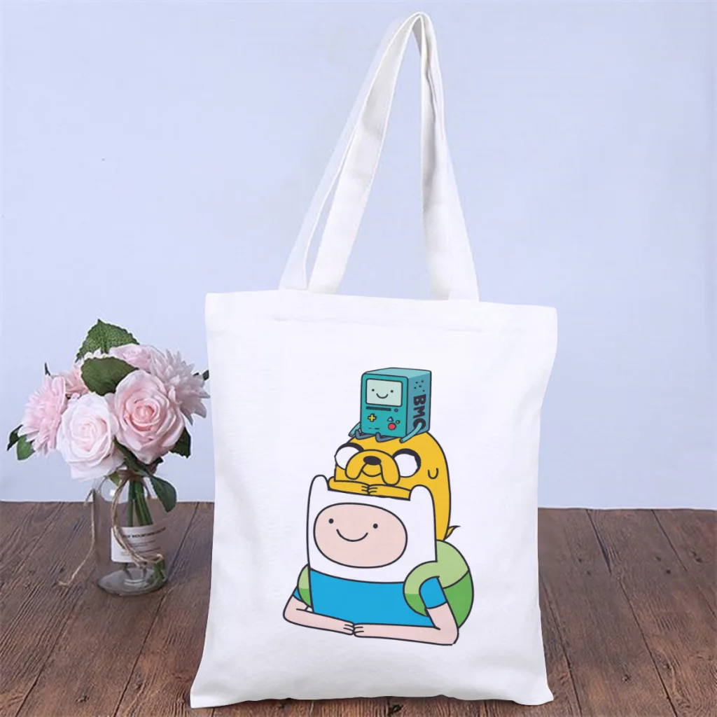 

Finn Jake BMO TallHandbag Adventure Time Animated TV Series Shoulder Canvas Bag Girl Boy Storage Pocket Shopper HandBag Tote Bag