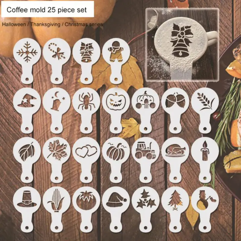 

25 шт., трафареты для печати на кофе